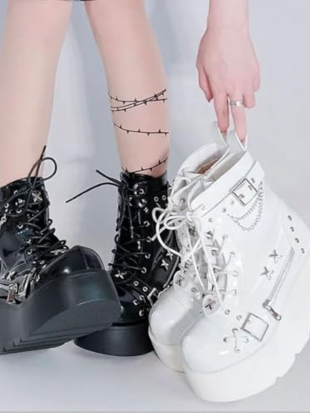 🆕 Women's Goth Platform Ankle Boots with Bat Wing Buckles Chunky Block Heels - Picture 2 of 7